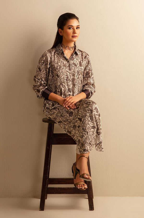 Virsa Silk Long Shirt - Beige