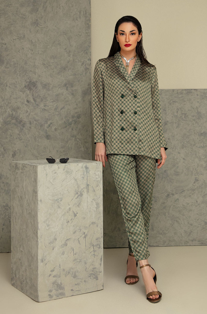 Blocks Silk Co-ord Set - Emerald Green & Gold