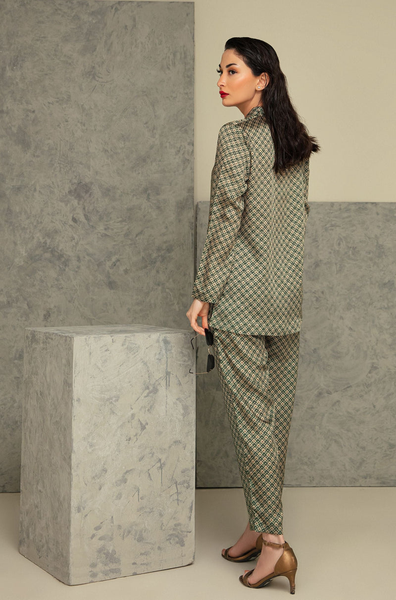 Blocks Silk Co-ord Set - Emerald Green & Gold
