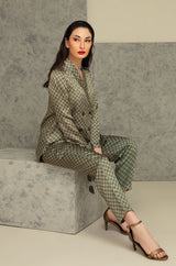 Blocks Silk Co-ord Set - Emerald Green & Gold