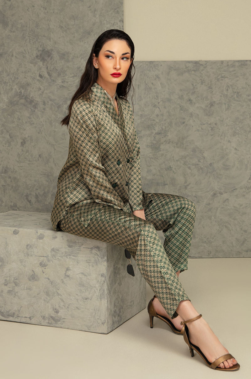 Blocks Silk Co-ord Set - Emerald Green & Gold