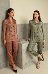 Blocks Silk Co-ord Set - Emerald Green & Gold