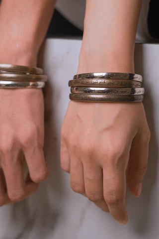 Manto Unisex Silver & Gold Stainless Steel Cuff Bracelet (Kara) with Urdu Calligraphy