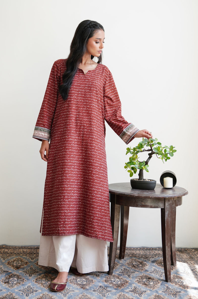 Virsa Lawn Kurta - Brick Red