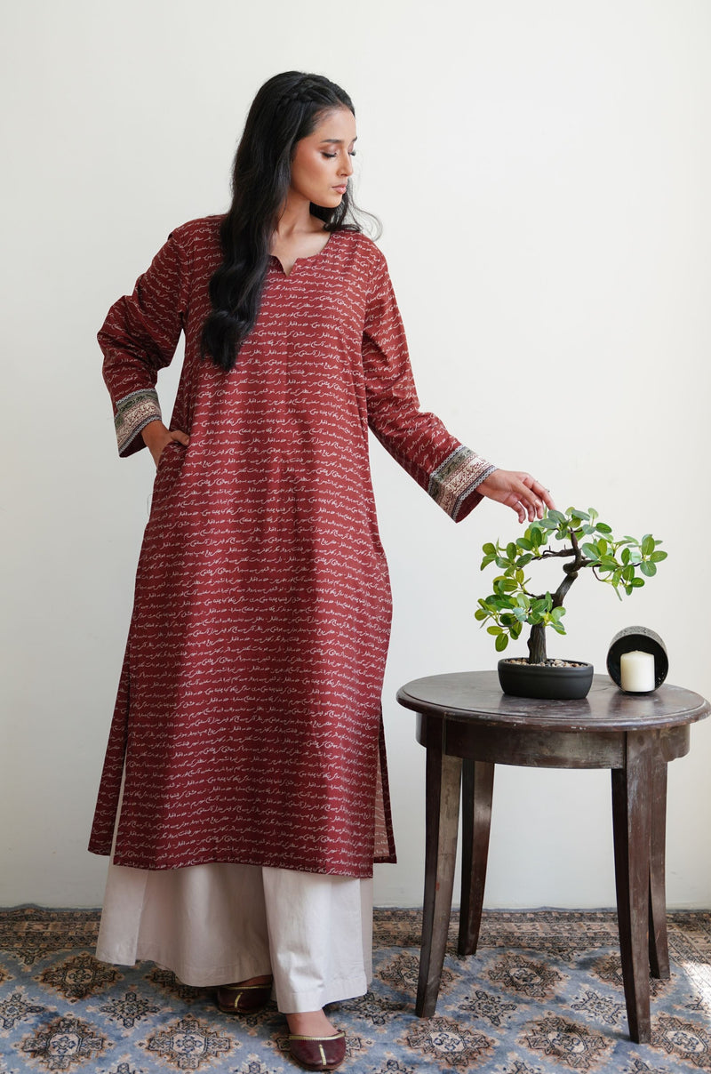 Virsa Lawn Kurta - Brick Red