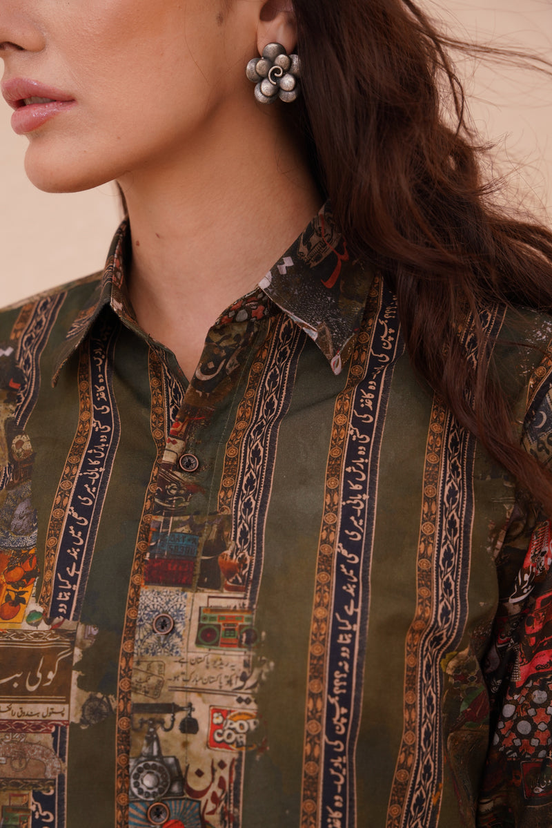 Retro Stripes Shirt - Dark Green