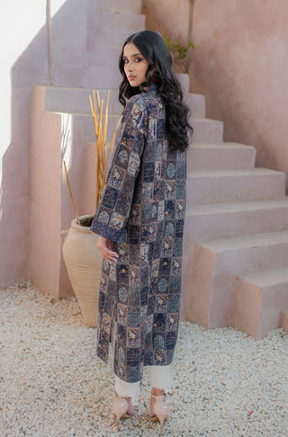 Shopmanto, wear manto, manto clothing brand, manto pakistan, ladies clothing brand, urdu calligraphy clothing, Manto Imperial blue Women jacquard jugnu Kurta with Urdu Calligraphy, Manto Winter Collection, manto jacquard collection