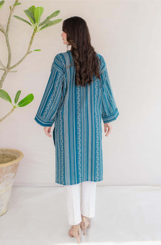 Shopmanto, wear manto, manto clothing brand, manto pakistan, ladies clothing brand, urdu calligraphy clothing, Manto jacquard women manzil weaved kurta in teal colour, winter collection