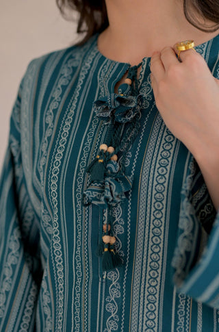 Manzil Weaved Kurta - Teal