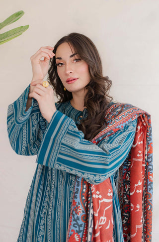 Shopmanto, wear manto, manto clothing brand, manto pakistan, ladies clothing brand, urdu calligraphy clothing, Manto jacquard women manzil weaved kurta in teal colour, winter collection