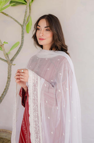 Shopmanto, wear manto, manto clothing brand, manto pakistan, ladies clothing brand, urdu calligraphy clothing, Manto jacquard women manzil weaved kurta in red colour, winter collection