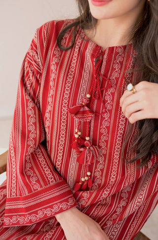 Shopmanto, wear manto, manto clothing brand, manto pakistan, ladies clothing brand, urdu calligraphy clothing, Manto jacquard women manzil weaved kurta in red colour, winter collection