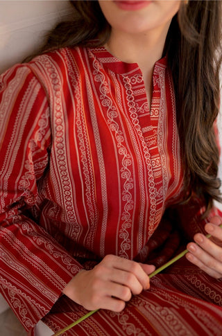 Shopmanto, wear manto, manto clothing brand, manto pakistan, ladies clothing brand, urdu calligraphy clothing, Manto jacquard women manzil weaved long kurta in red colour, winter collection