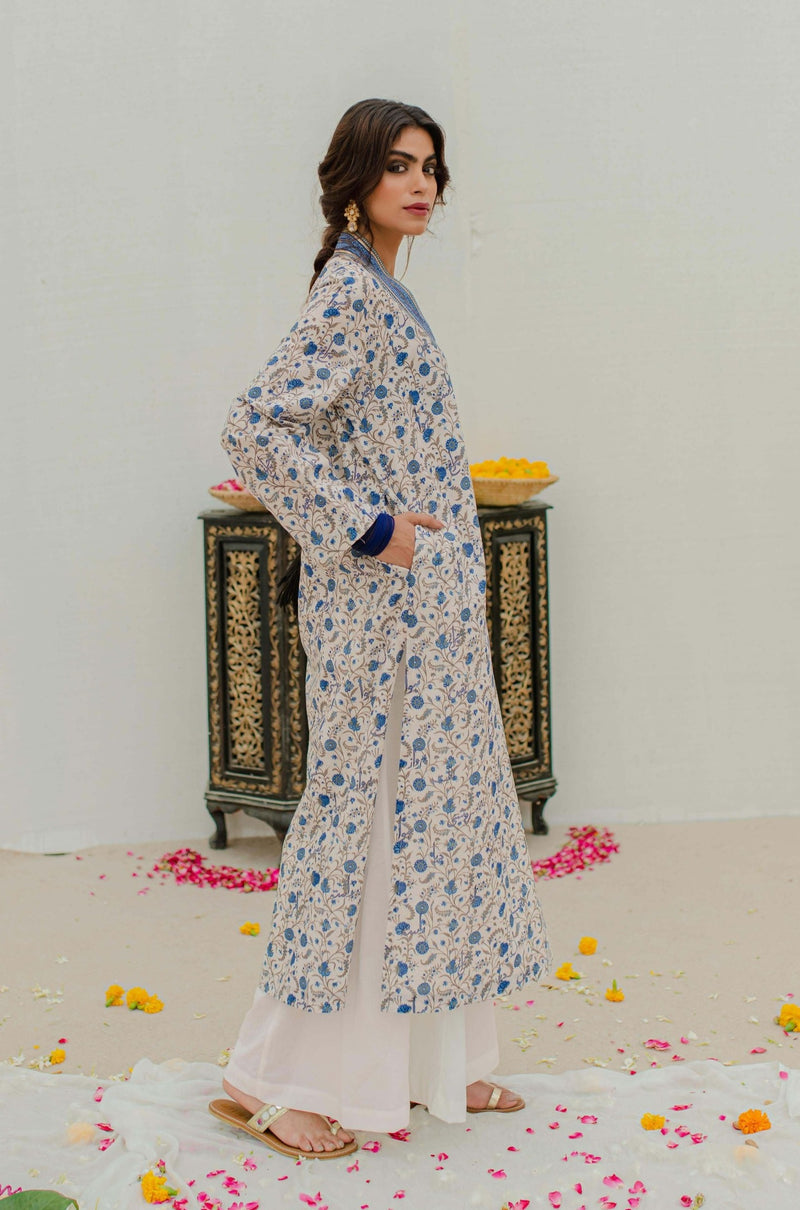 Roshni Kurta - Off White & Blue