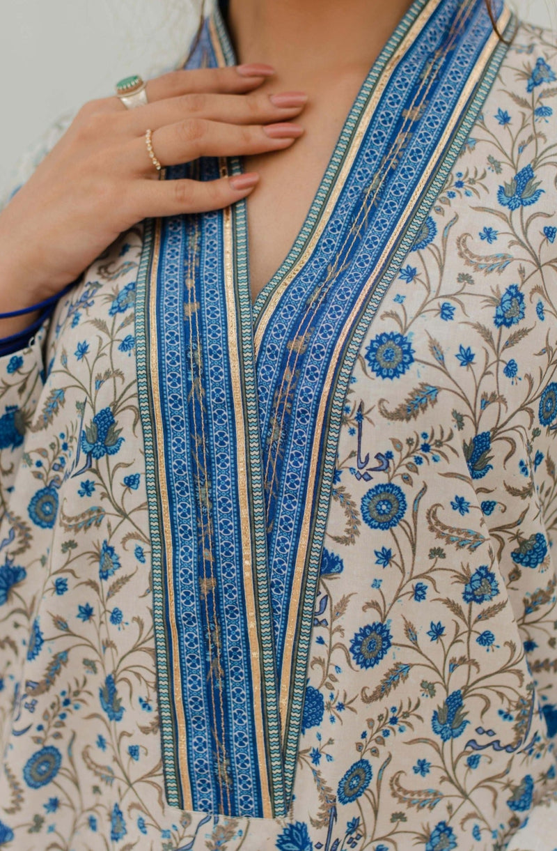 Roshni Kurta - Off White & Blue