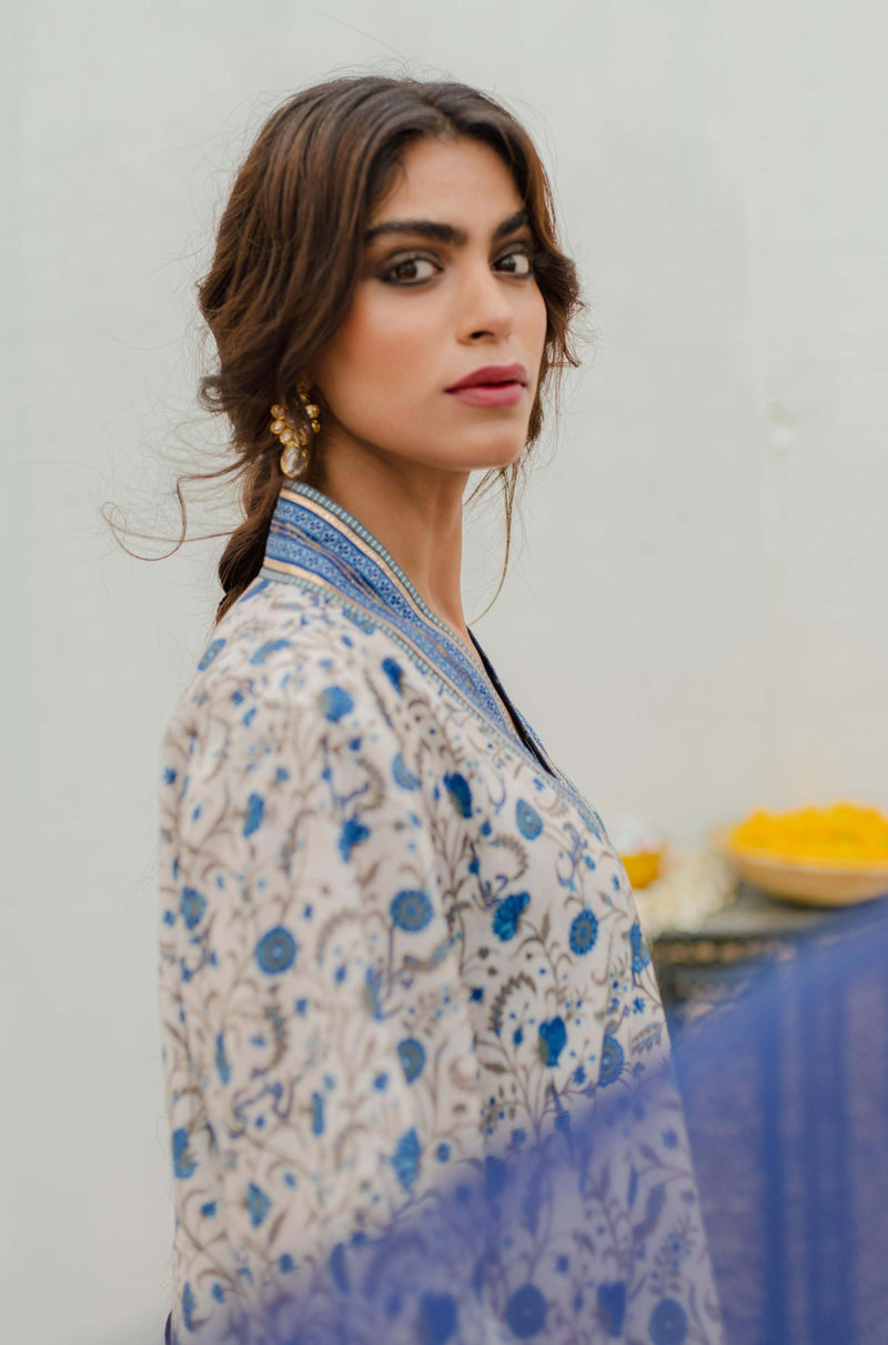 Roshni Kurta - Off White & Blue