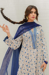 Roshni Kurta - Off White & Blue