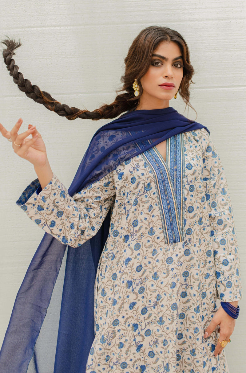 Roshni Kurta - Off White & Blue