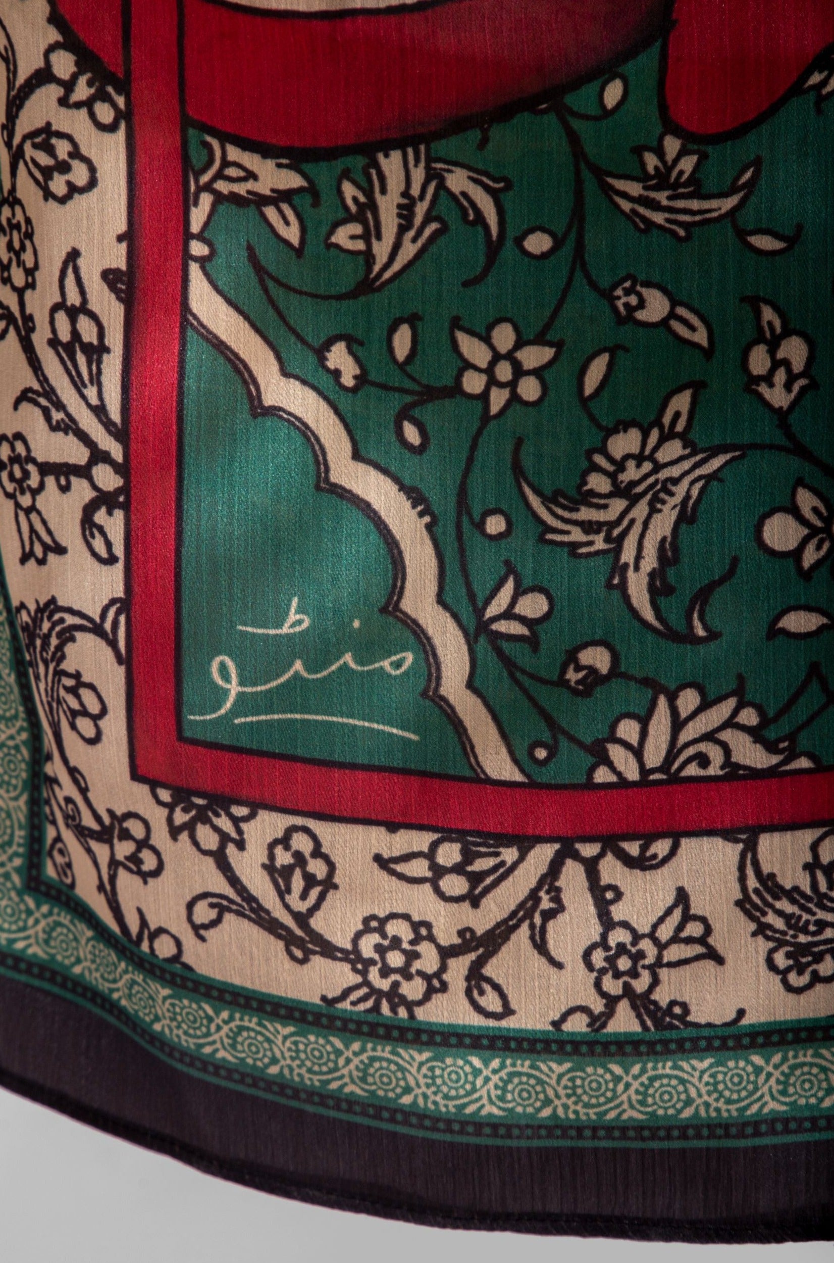 Shopmanto, wear manto pakistani clothing brand ready to wear black and beige women arz-e-watan silk stole scarf urdu scarf with urdu calligraphy, scarf inspired by pakistan