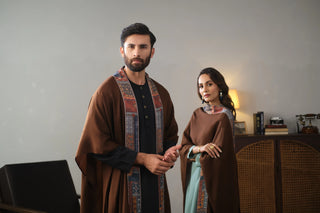 Manto's Unisex Wrap around Style Blue Cape with Urdu Calligraphy