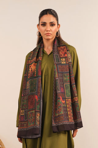 Manto Women's Black Printed Scarf with Urdu Calligraphy