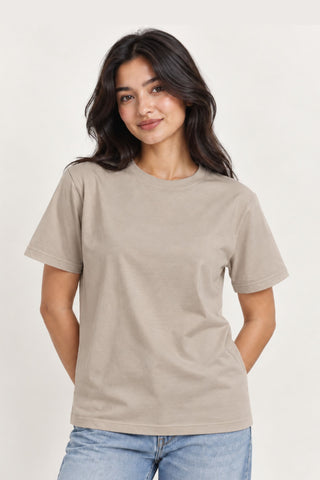 Round neck t-shirt in beige color