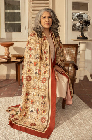 Shopmanto, wear manto, manto clothing brand, manto pakistan, ladies clothing brand, urdu calligraphy clothing, Manto women's day antique maroon zeenat odhni dupatta shawl