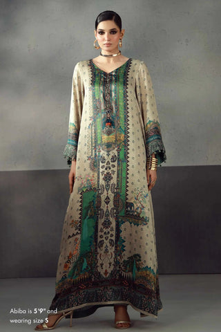 Naveera printed crinkle satin silk kaftaan, front view