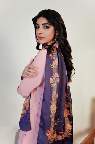 Shopmanto, wear manto, manto clothing brand, manto pakistan, ladies clothing brand, urdu calligraphy clothing, manto women purple gulnaar stole with urdu calligraphy, crepe, silk