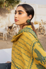 Shaheen Odhni - Deep Yellow with Green Text