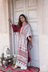 Shaheen Odhni - Off-White with Maroon Text