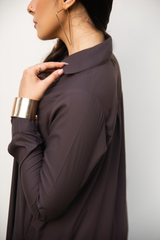 Dark Brown shirt collar Kameez/ Kurta from our Manto Mira collection. Premium quality and comfortable Manto fabric with Trouser/ Pajama Pants.