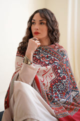 Talaash Odhni - Beige & Red