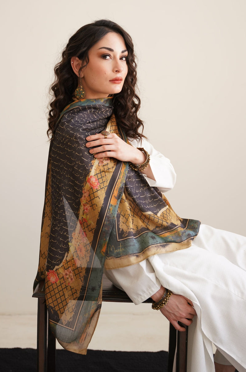 Shopmanto, wear manto, manto clothing brand, manto pakistan, manto stole, manto scarf, manto scarves and stole, ladies scarves, azmat scarf, women black scarf, women silk scarf, silk, silk scarf