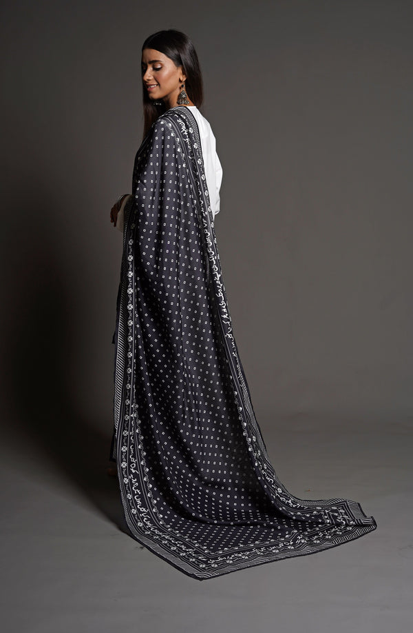 Black Jaun Elia Inspired Urdu Calligraphy Dupatta With Chunri Design 