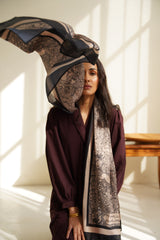 Shopmanto, wear manto, manto clothing brand, manto pakistan, ladies clothing brand, urdu calligraphy clothing, manto beige and black urdu calligraphy aaina silk scarf