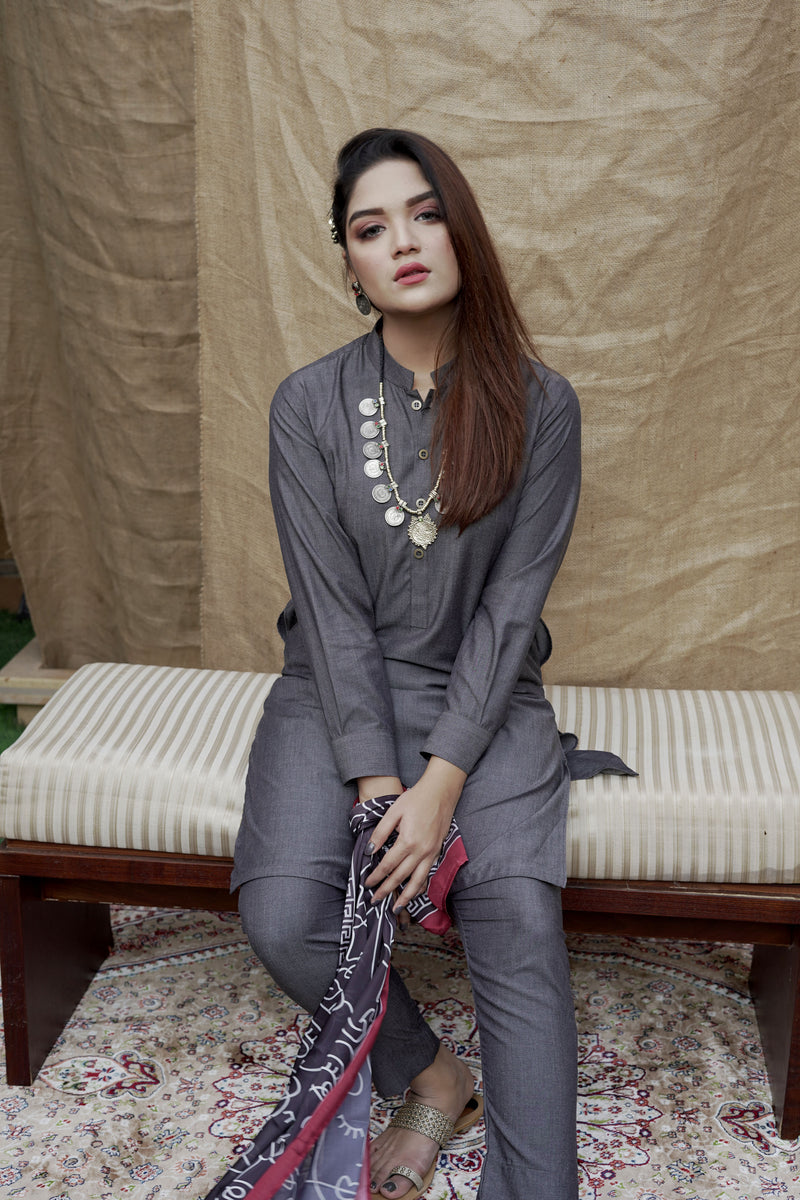 Charcoal Black Sherwani (Women)