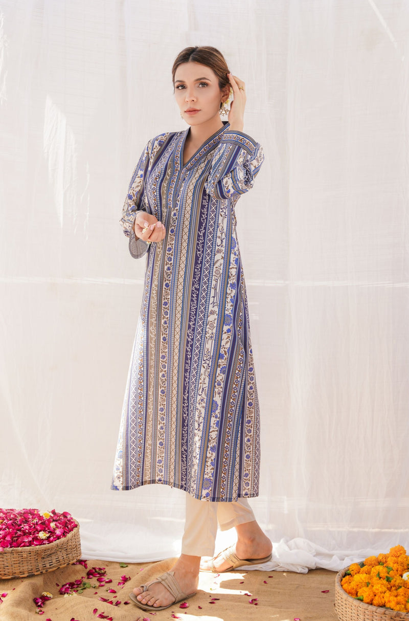 Gulistan Stripes Kurta - Blue