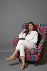 Boski White 2 Piece Suit For Women With Traditional Lucknow Collar In A Classy Minimalist Design  