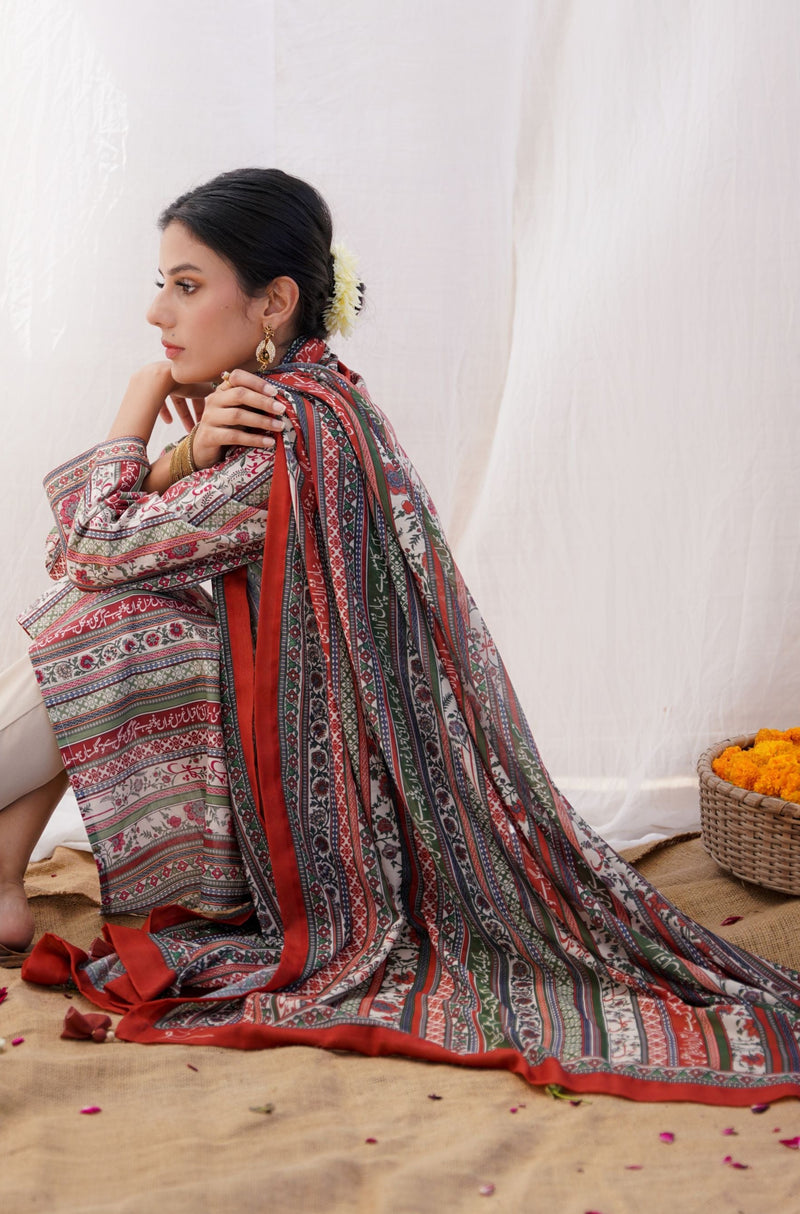 Gulistan Stripes Dupatta - Brick Red