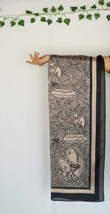 Shopmanto, wear manto, manto clothing brand, manto pakistan, ladies clothing brand, urdu calligraphy clothing, manto beige and black urdu calligraphy aaina silk scarf