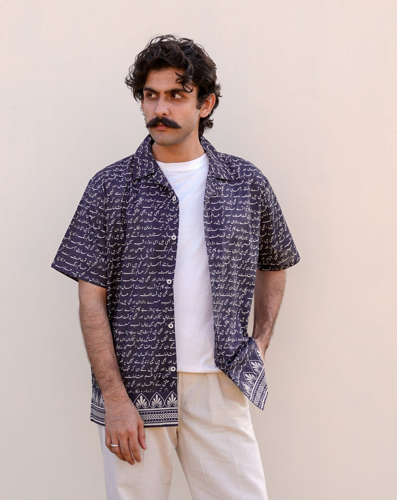 Shopmanto, wear manto, manto clothing brand, manto pakistan, ladies clothing brand, urdu calligraphy clothing, manto urdu calligraphy black sitaray short sleeves shirts