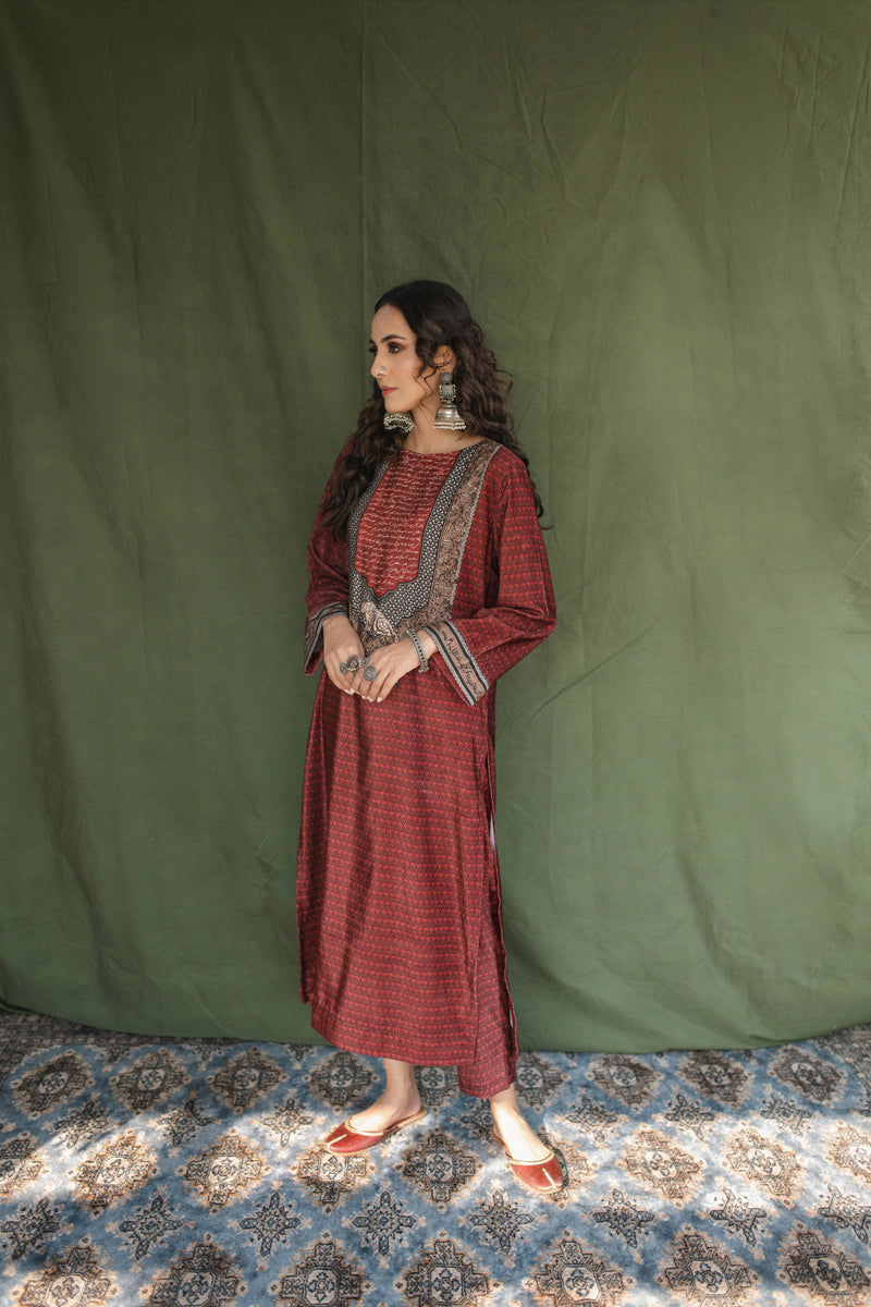 Esra Velvet Co-ord Set - Maroon