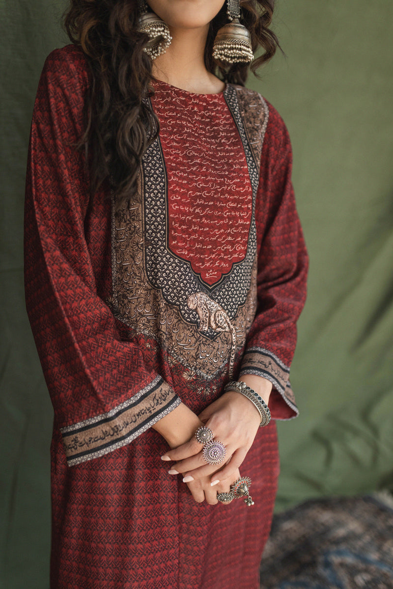 Esra Velvet Co-ord Set - Maroon