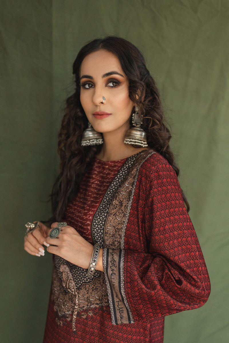 Esra Velvet Co-ord Set - Maroon