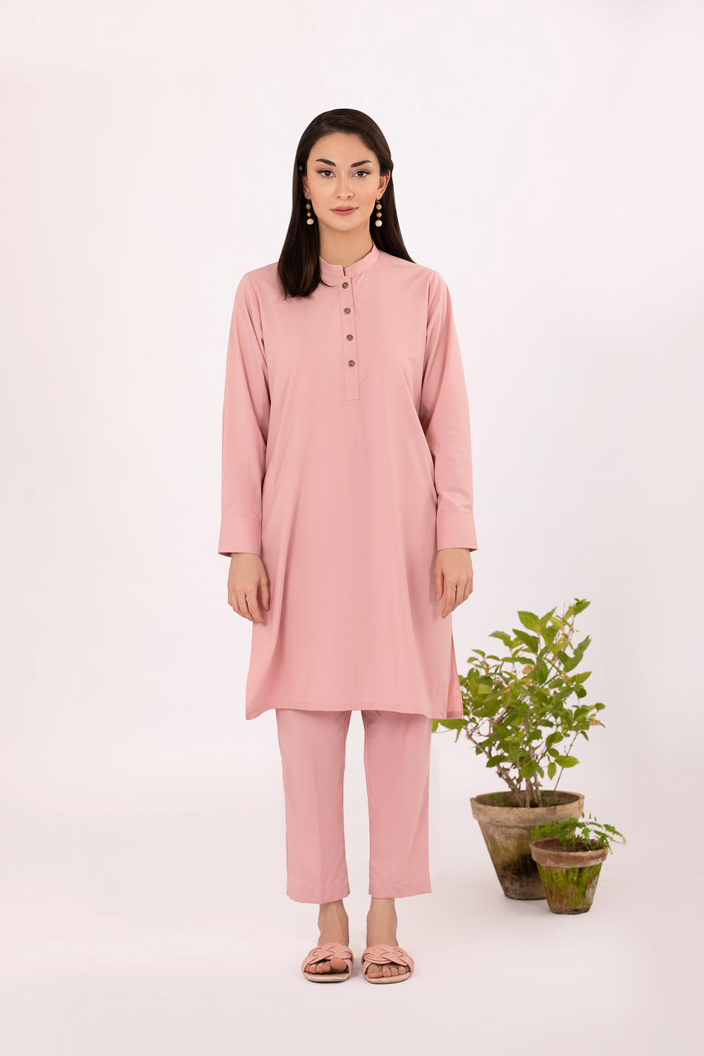 Soft Pink Sherwani Collar Women Co Ord Set Manto