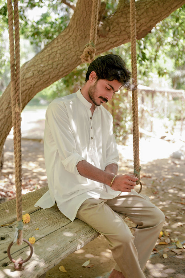 Cloud White Short Kurti - Men