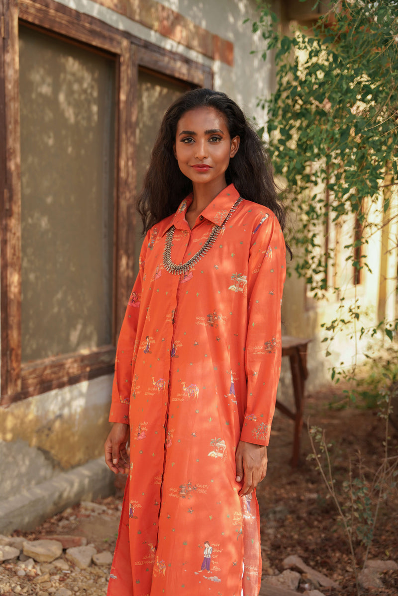 Diwani Rustic Orange Long Shirt