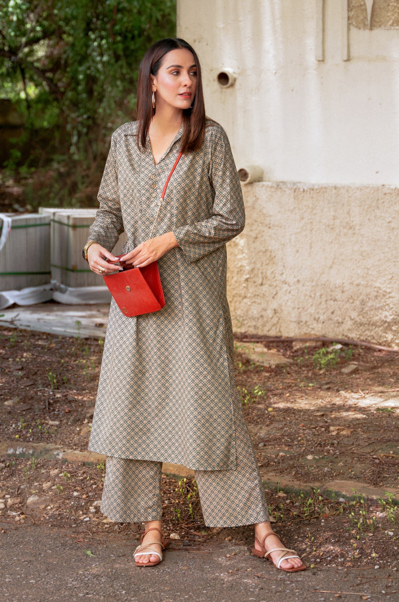 Teal & Beige - Manto Blocks Co-Ord Set
