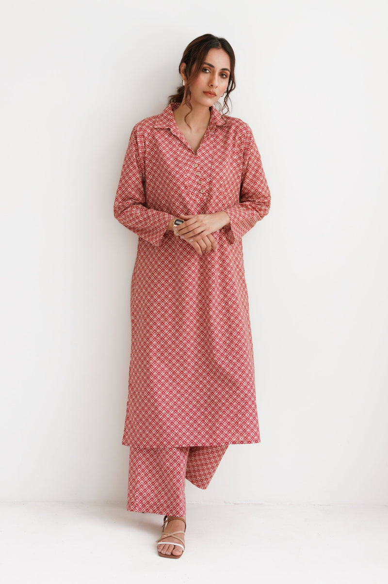 Red & White - Manto Blocks Co-Ord Set